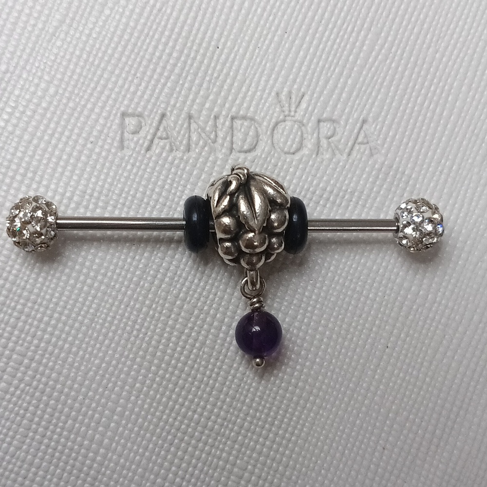 Pandora Amethyst Silver Cabernet Grape Cluster Dangle Charm
